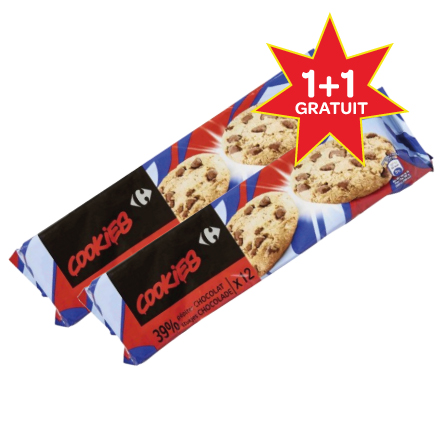 Cookies 39% pépites chocolat CARREFOUR le paquet de 225g