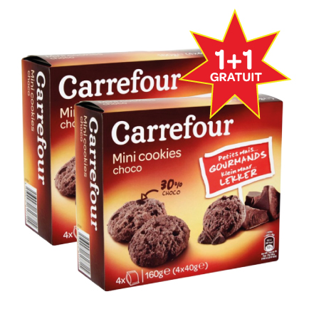 Cookies mini aux pépites de chocolat CARREFOUR  le paquet de 4 x 40g