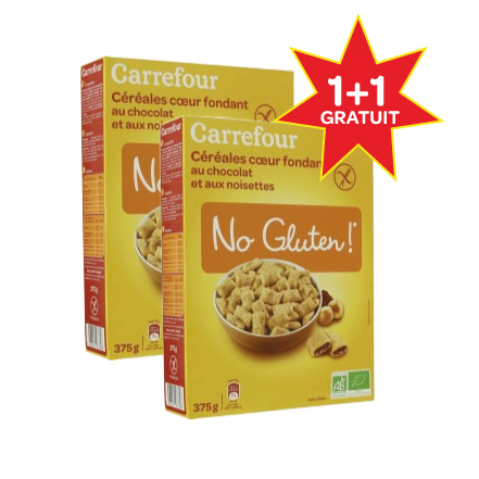 Céréales bio chocolat noisettes sans gluten CARREFOUR NO GLUTEN ! le paquet de 375g
