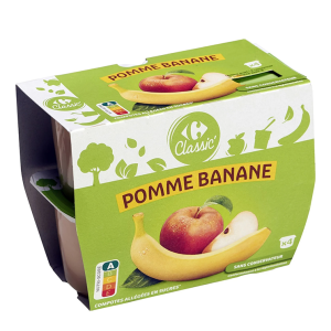 Compote pomme banane CARREFOUR CLASSIC’ 4 pots de 100g